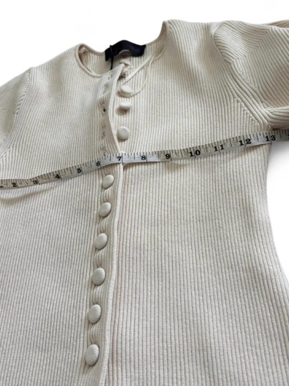 Zara Preppy Grunge Biker Office Work Cream Ribbed Button-Front Long Sleeve Top